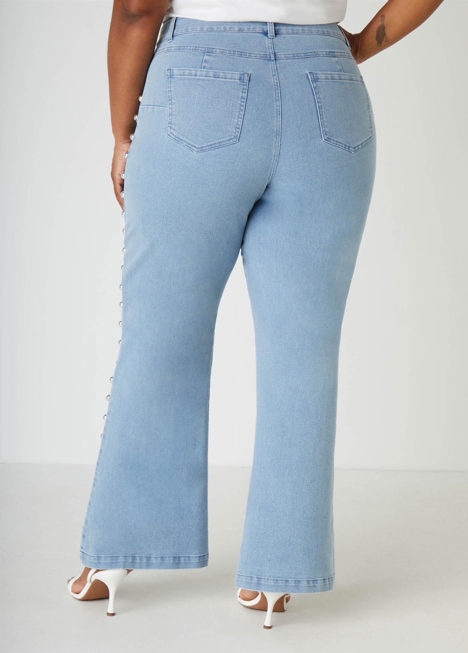 Studded High Rise Flared Jeans Product Image