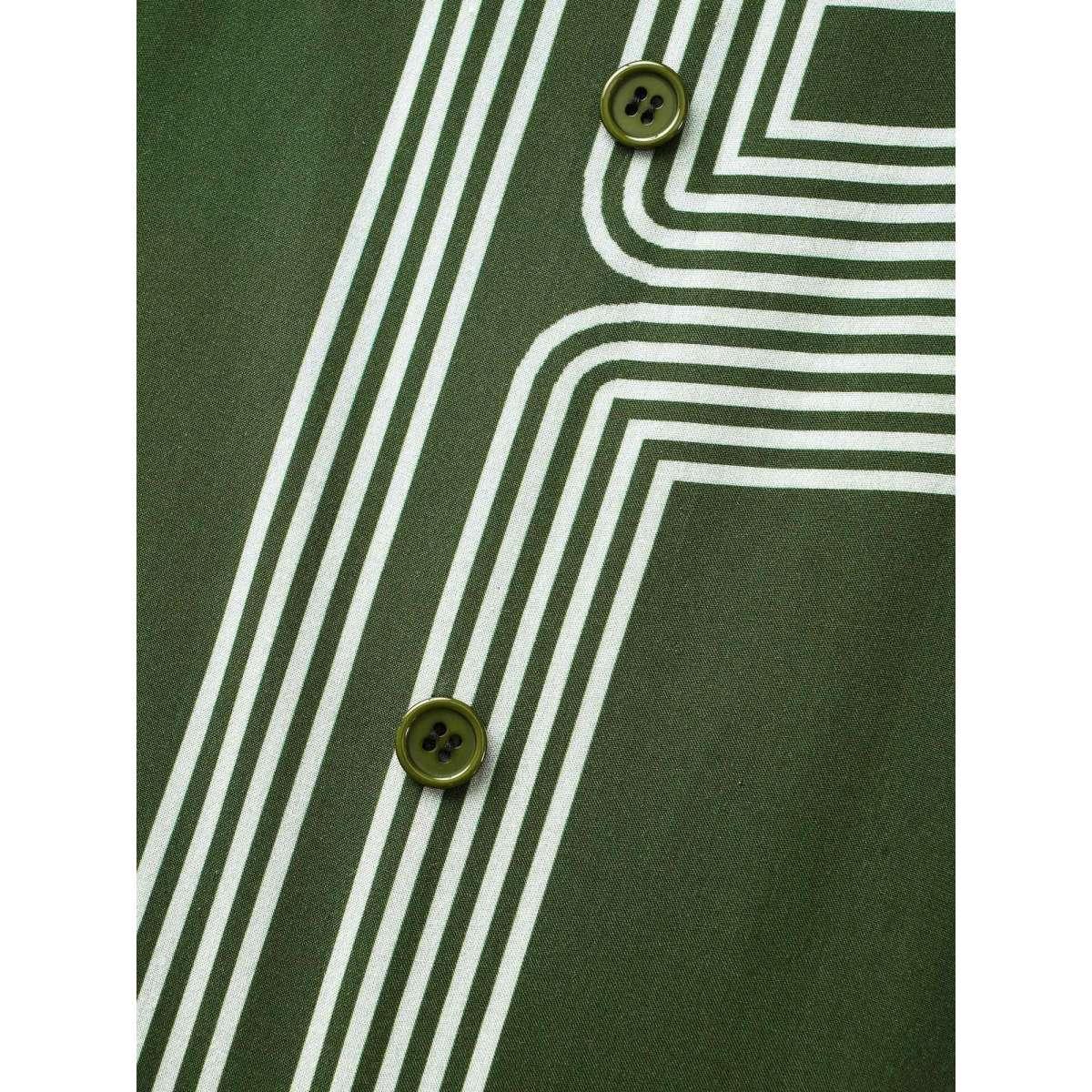 Plus Size Geometric Button Detail Lantern Sleeve Dress Moss Women At the Office Button V-neck Long Sleeve Curvy BloomChic 10/M Product Image
