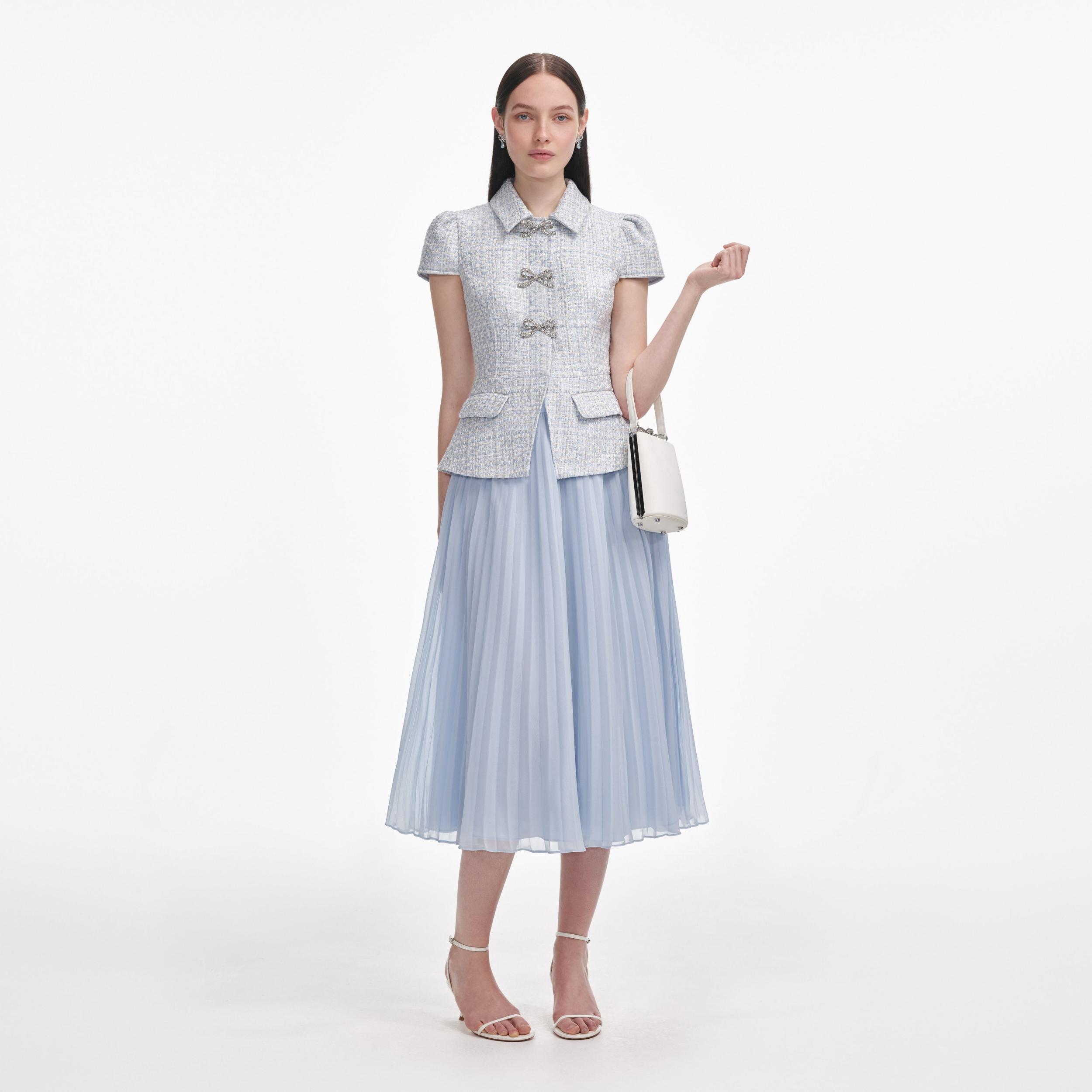 Blue Boucle Bow Midi Dress Product Image