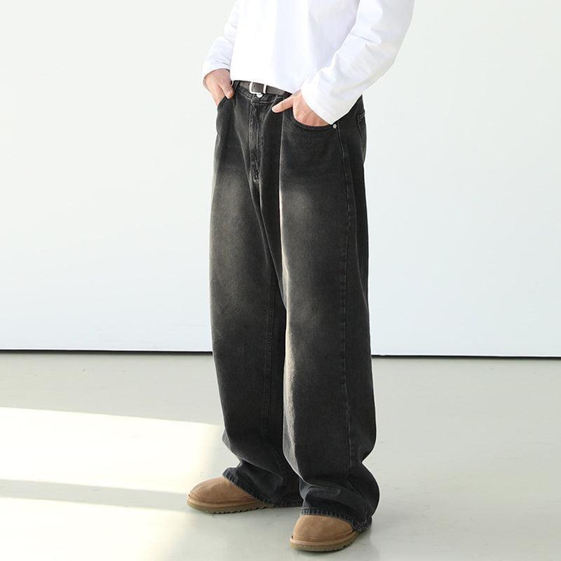RT No. 7002 WASHED BLACK WIDE STRAIGHT DENIM JEANS Product Image