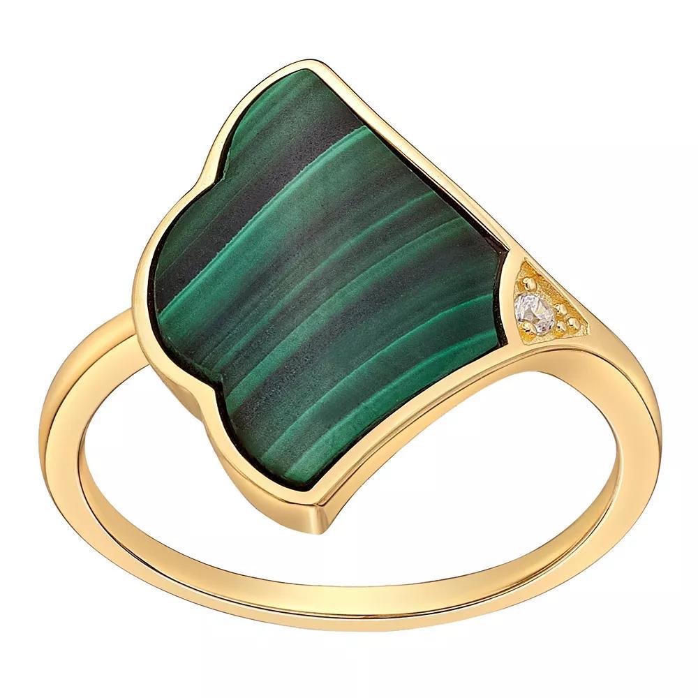 Gemminded 14k Gold Over Silver Malachite Fan Ring with Cubic Zirconia Accent, Women's, Size: 8, 14k Gold Plated Product Image