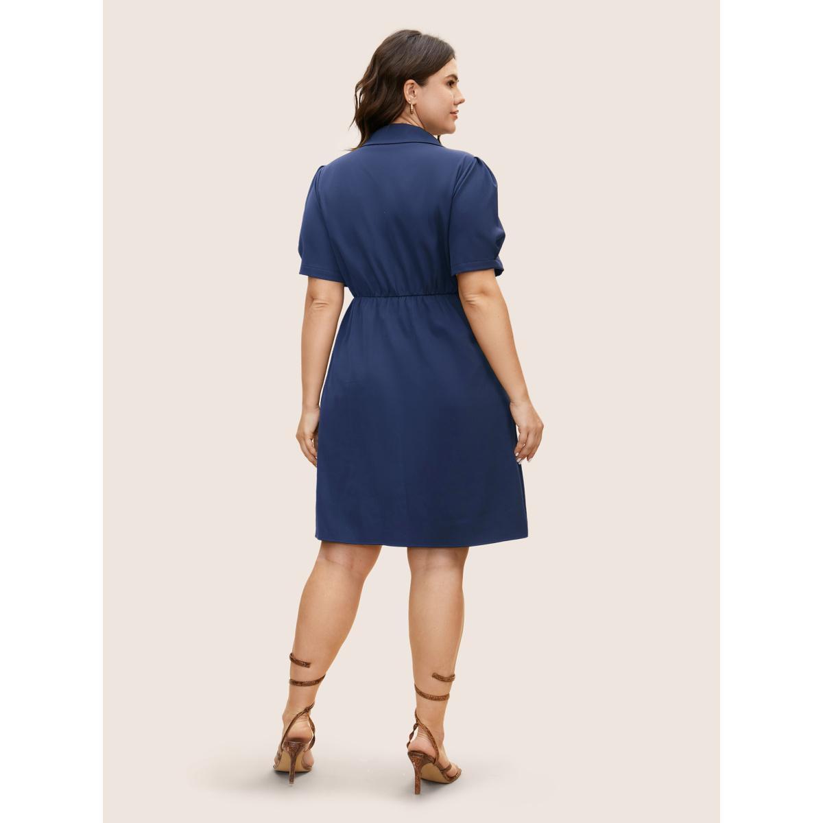 Plus Size Suit Collar Metal Detail Lantern Sleeve Dress Mediumblue Women Workwear Essentials Button Suit Collar Sleeveless Curvy BloomChic 28/5X Product Image