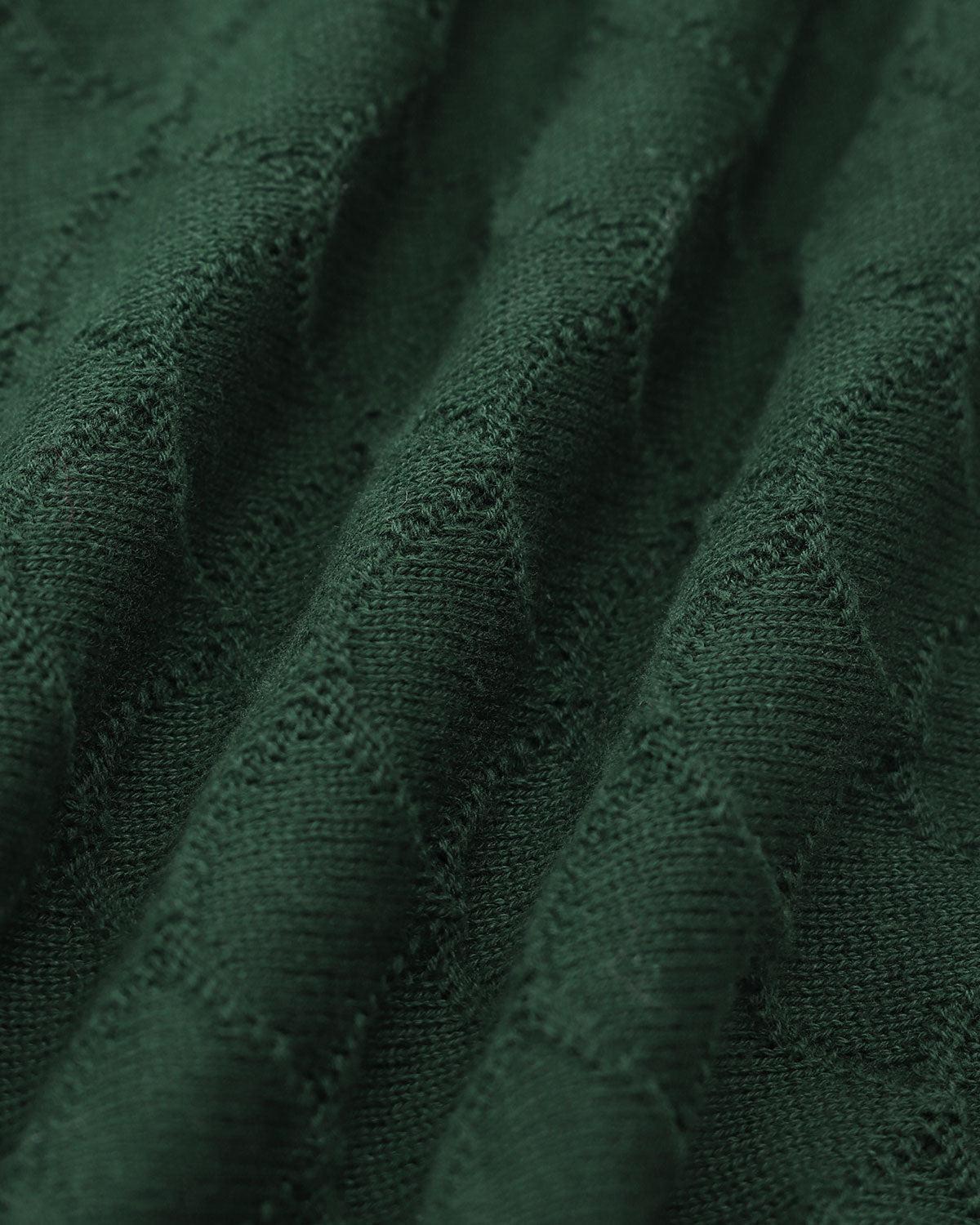 The Dark Green Lapel Ribbed Textured Knit Top Product Image