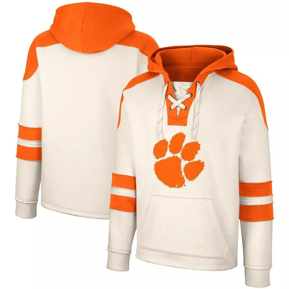Men's Colosseum Cream Clemson Tigers Lace-Up 4.0 Vintage Pullover Hoodie, Size: 2XL, Beige Product Image