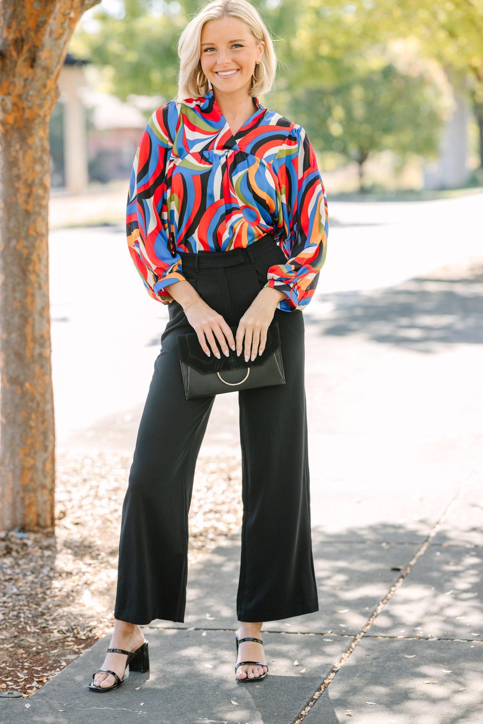 Go For Love Red & Black Retro Abstract Blouse Female Product Image