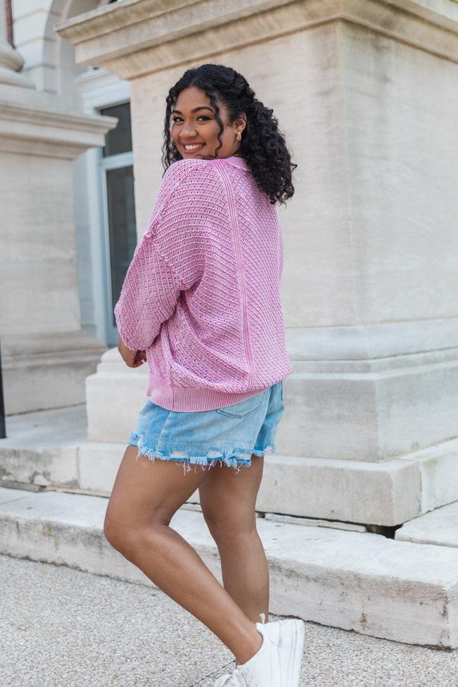 It's Too Easy Pink Acid Wash Sweater FINAL SALE Product Image