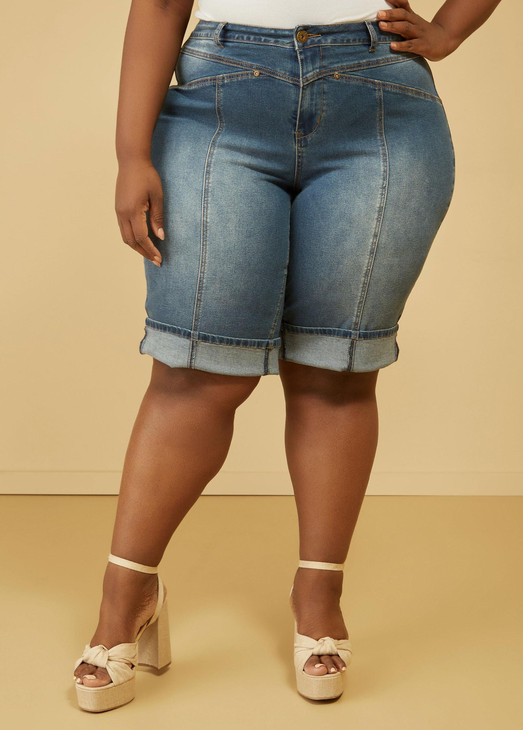 Plus Size Cuffed Denim Bermuda Shorts Ashley Stewart Product Image