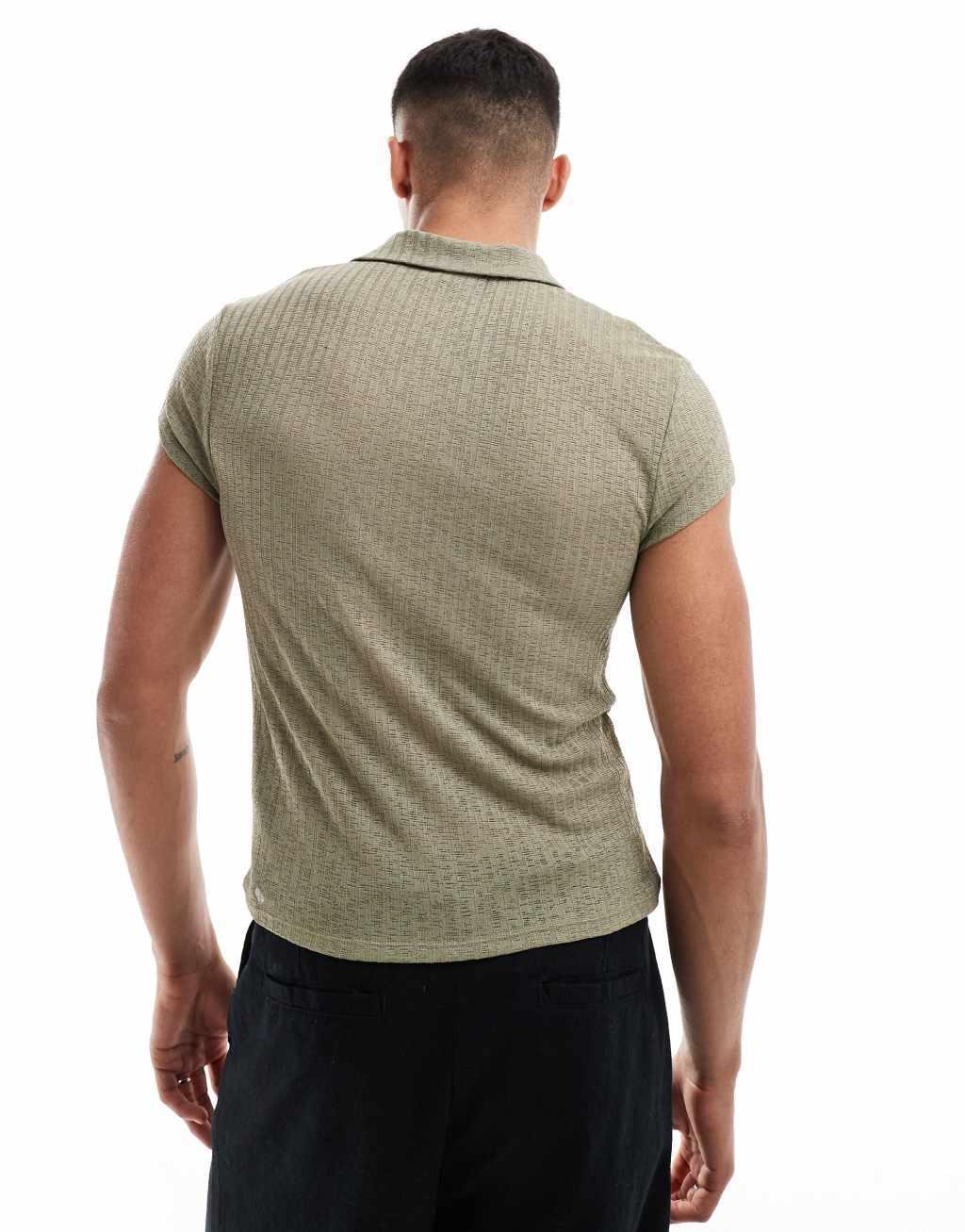 ASOS DESIGN muscle fit polo with capped sleeve in khaki Product Image