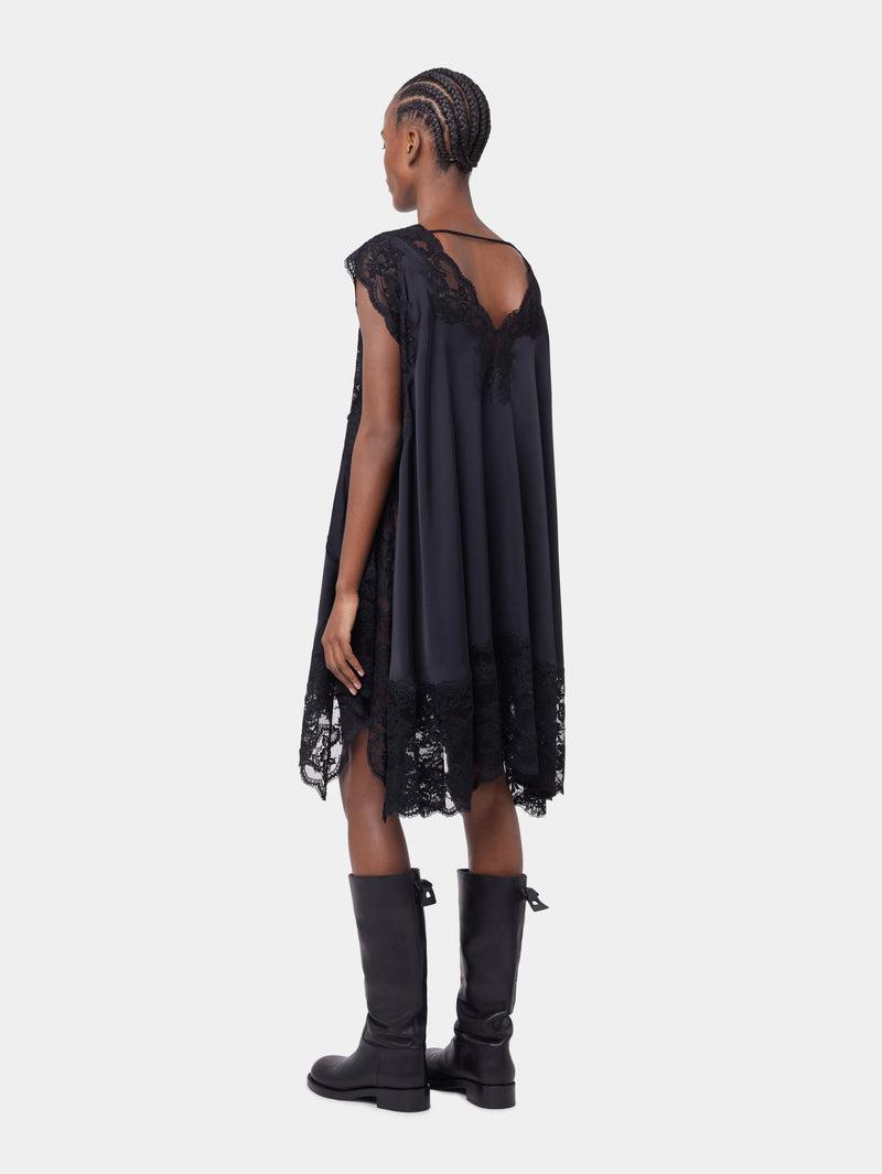 BLACK SHORT DRESS IN LACE AND SATIN Product Image