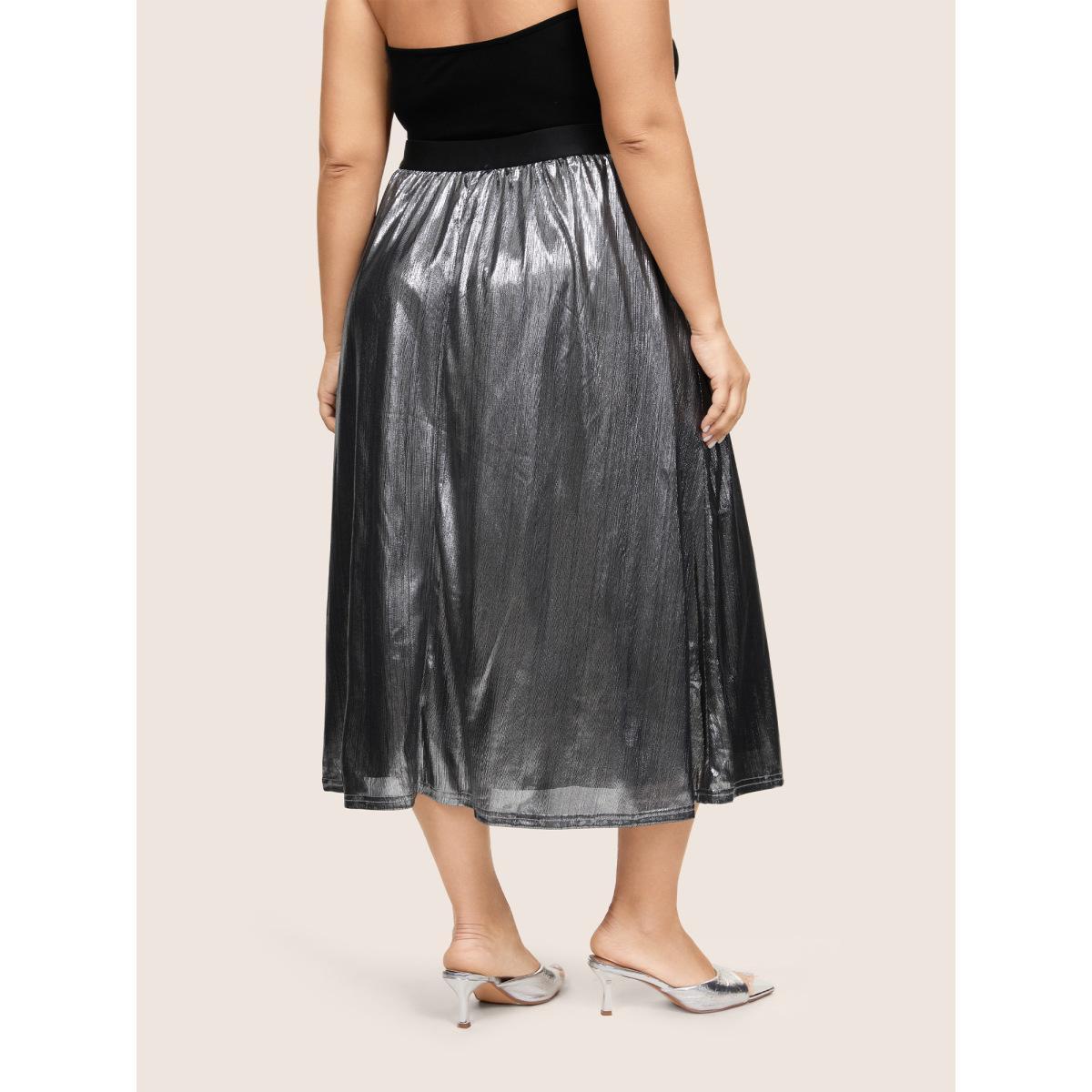 Plus Size Glitter Patchwork Elastic Waist Cropped Skirt Women Silver Glamour Texture No stretch Going out Skirts BloomChic 10/M Product Image