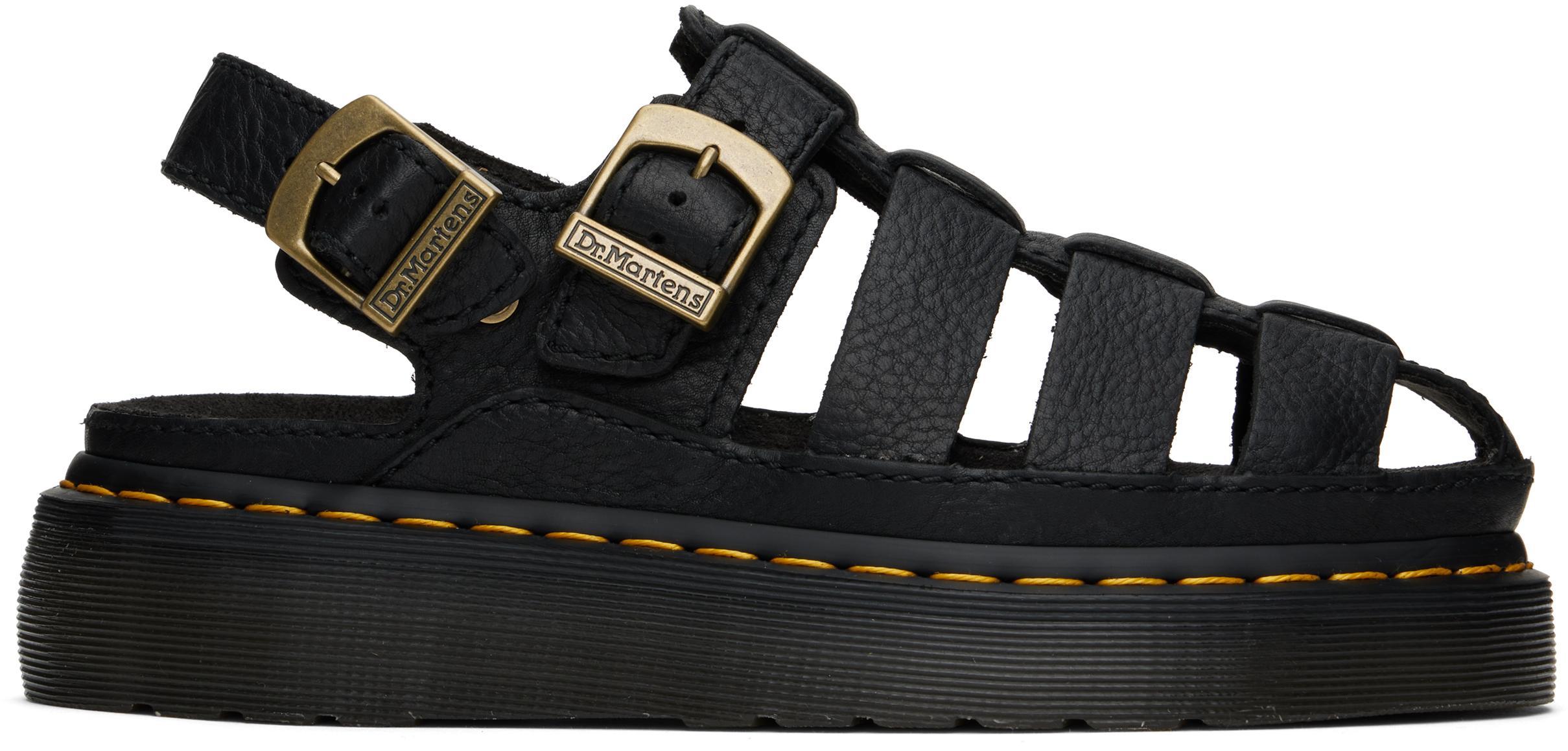 DR. MARTENS' Black Wrenlie Grizzly Leather Fisherman Sandals In Black Grizzly Product Image