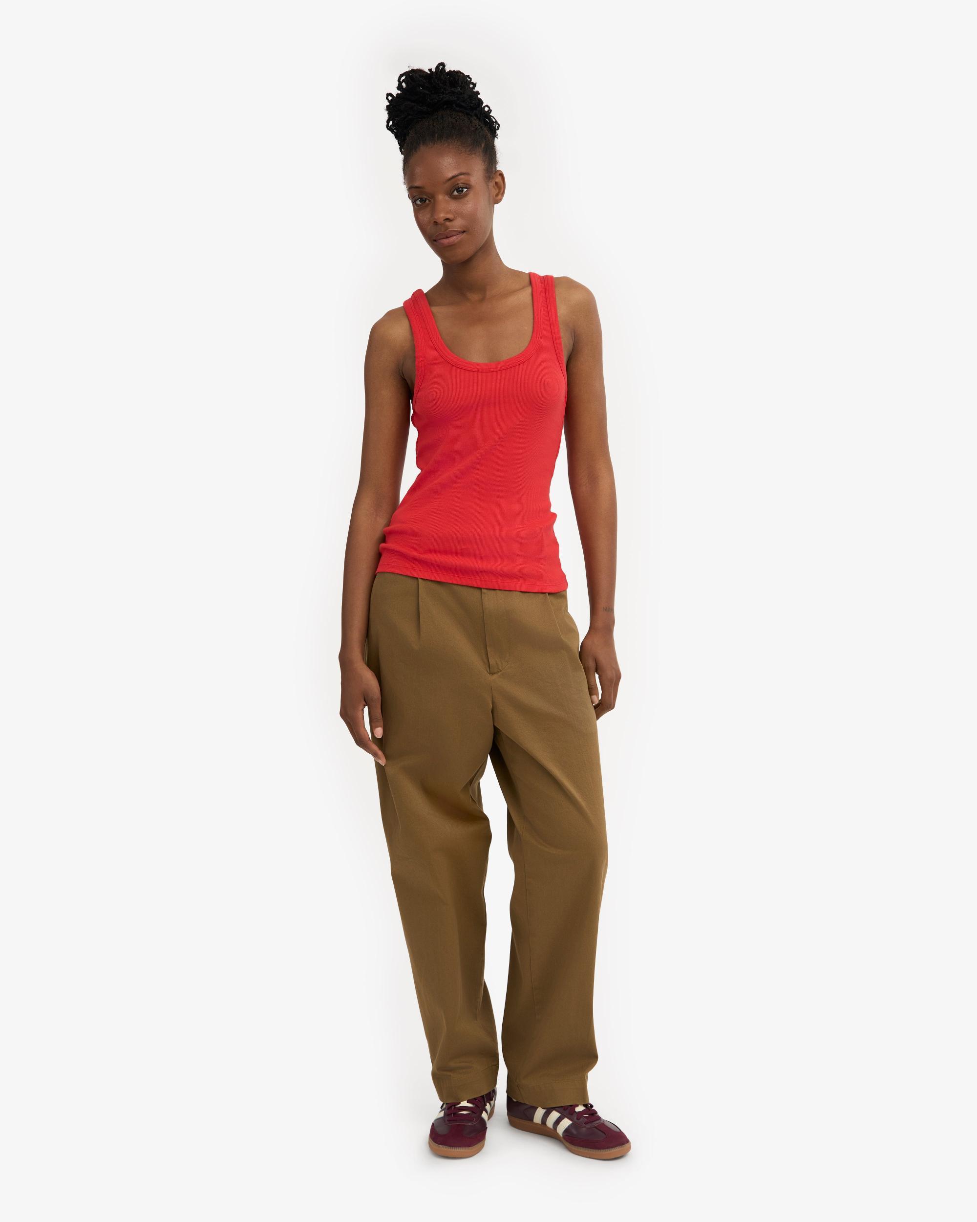 Women Organic Rib Tank Top - Red Tangerine Product Image
