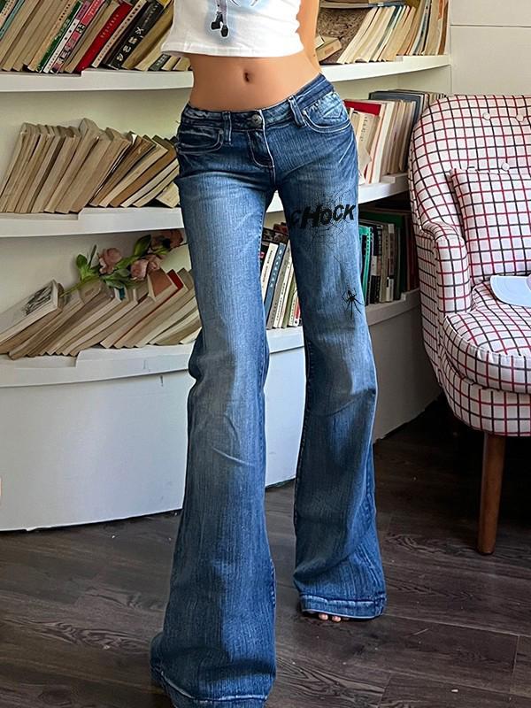 Print Vintage Denim Y2K Flare Leg Jeans Product Image