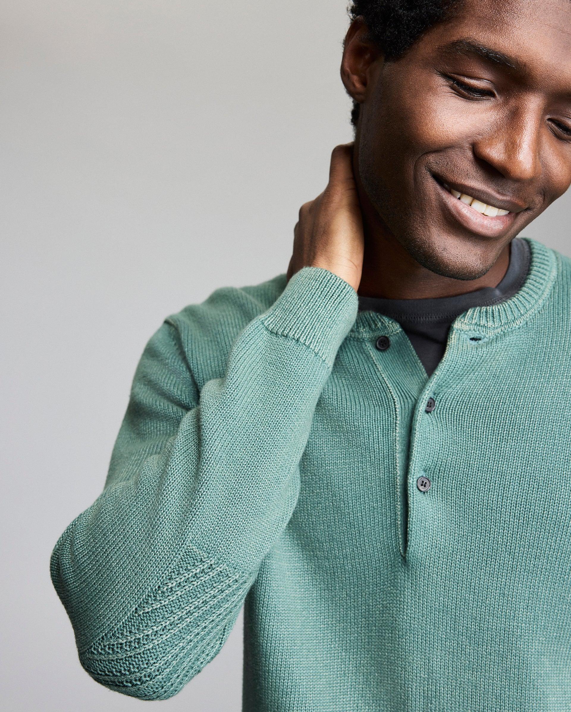 Garment-Dyed Henley Sweater -  Product Image