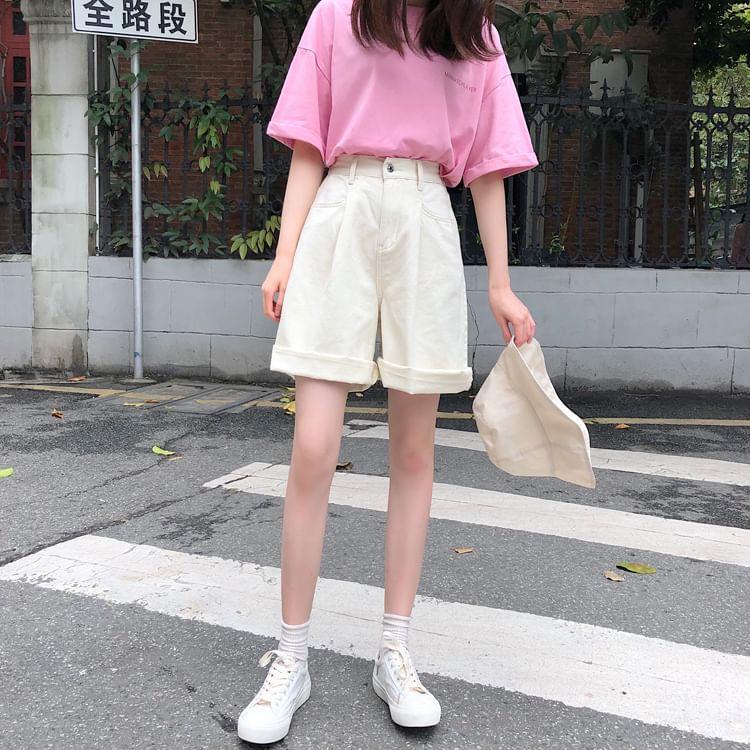 Denim Wide-Leg Shorts Product Image
