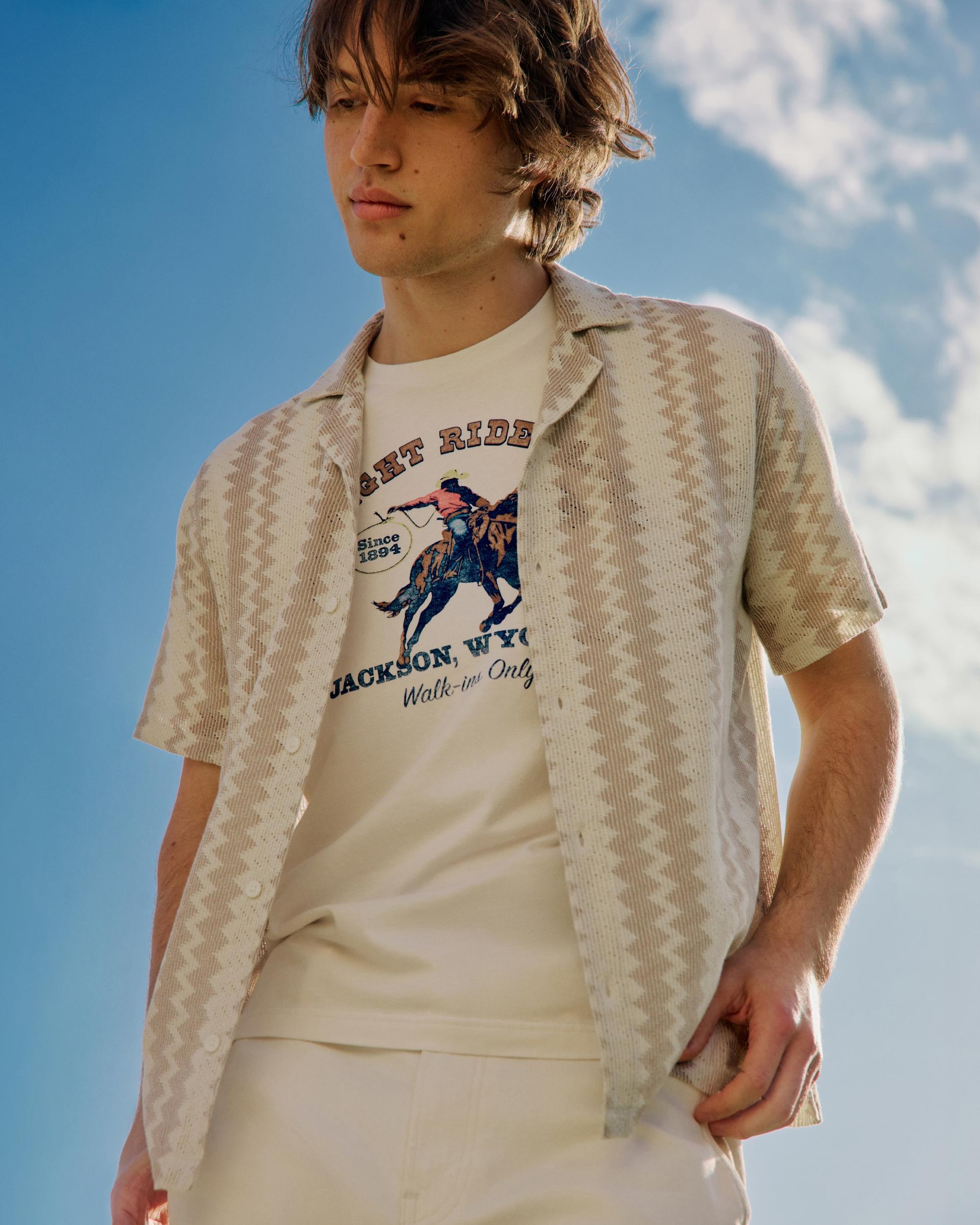 Short-Sleeve Crochet-Style Shirt Product Image