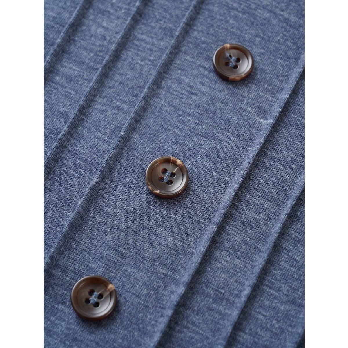 Plus Size Solid Pleated Front Button Detail V Neck T-shirt Stone Women Casual Button Plain Everyday T-shirts BloomChic 26/4X Product Image