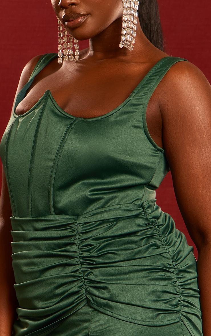  Plus Emerald Green Constructed Satin Boned Maxi Dress Product Image