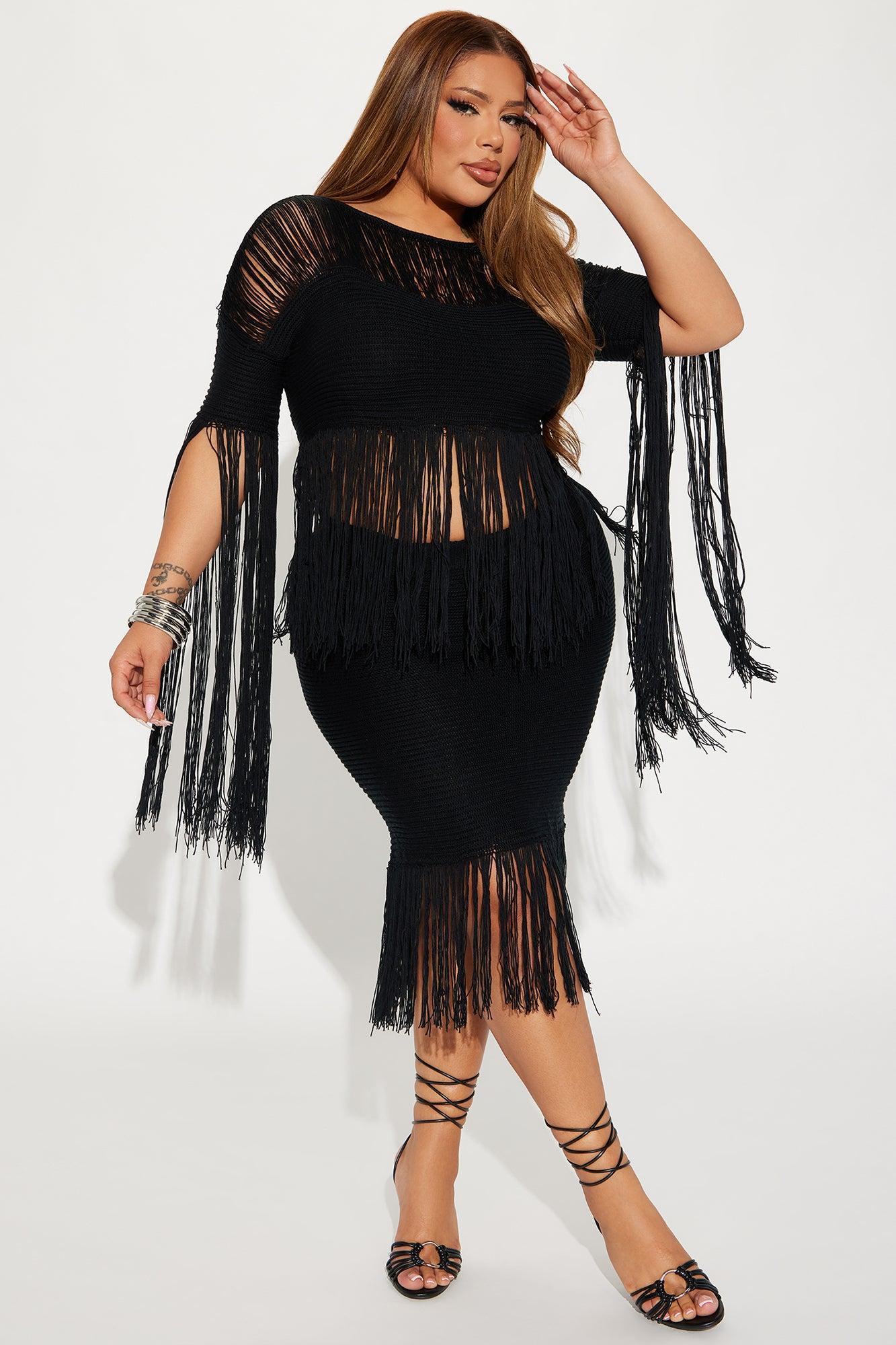 Mimosa Time Fringe Skirt Set - Black Product Image