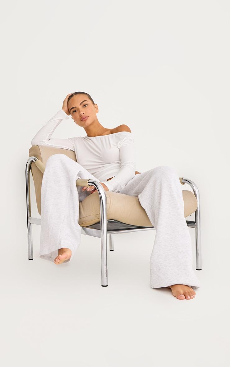 White Soft Touch Asymmetric Ruched Long Sleeve Top Product Image