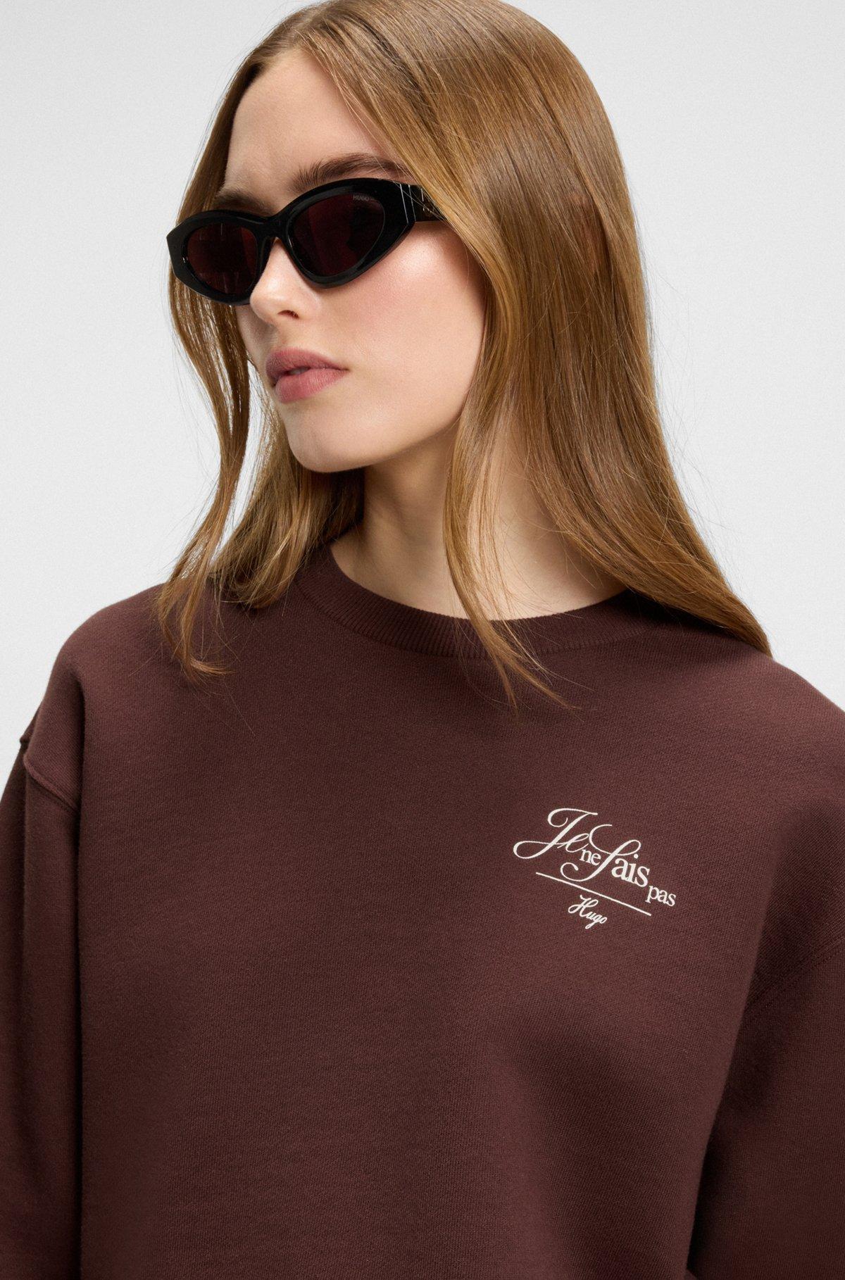 HUGO - Cotton-terry sweatshirt with Parisian graphic print - Dark Brown Product Image