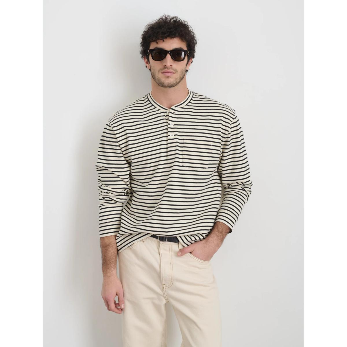 Alan Striped Henley Natural Black Product Image