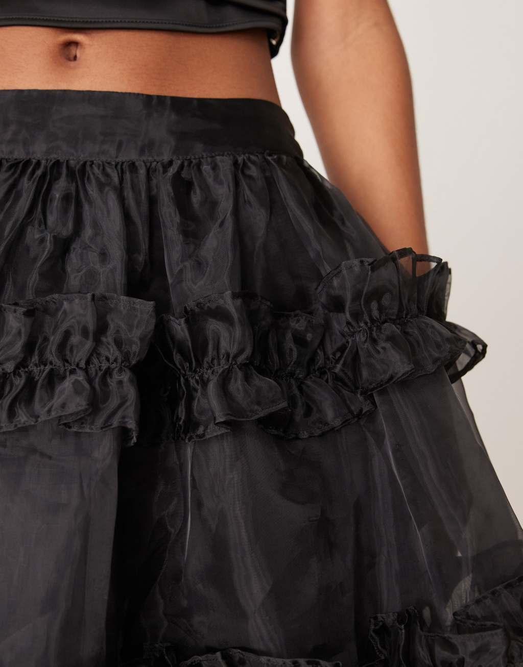 ASOS DESIGN volume ruffle skirt in black Product Image