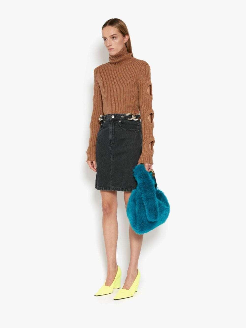 JW ANDERSON Merino Wool Cutout-sleeve Turtleneck Sweater In Brown Product Image
