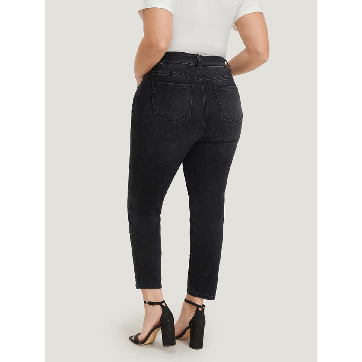 Plus Size Beaded Detail Pocket Very Stretchy Black Wash Jeans Women DimGray Casual Plain Beaded High stretch Pocket Jeans BloomChic 24/3X Product Image