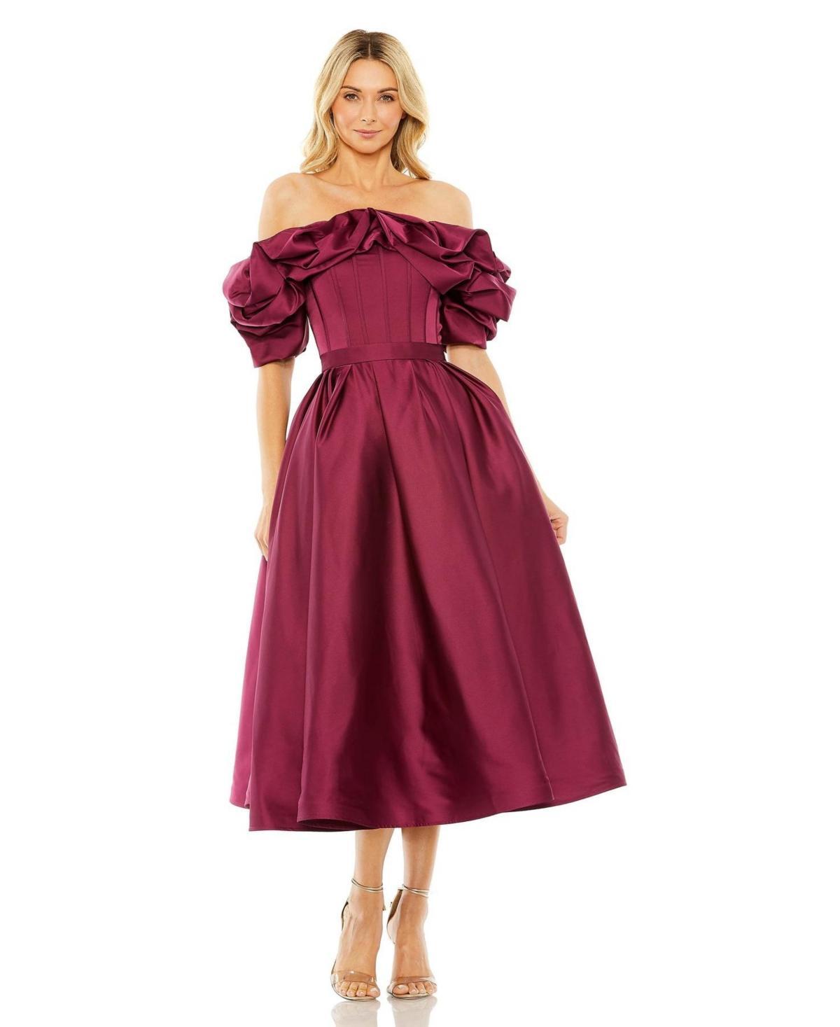 Womens Satin Off-the-Shoulder Midi-Dress Product Image