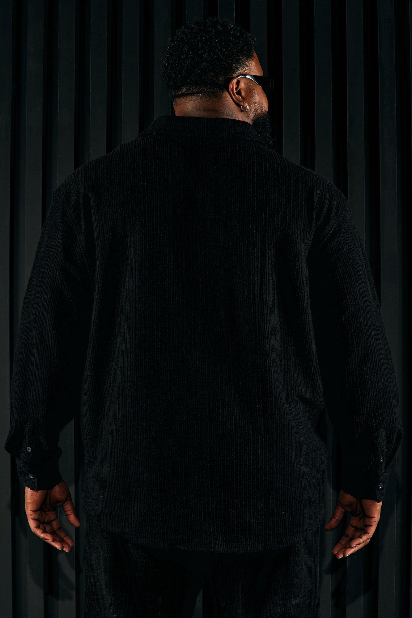 Dean Textured Long Sleeve Button Up Shirt - Black Product Image