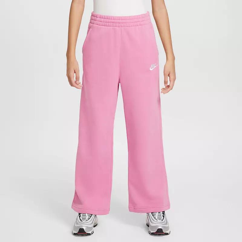 Girls 7-16 Nike Sportswear Club Fleece Wide-Leg Pants, Girl's, Size: Large, Pink Product Image