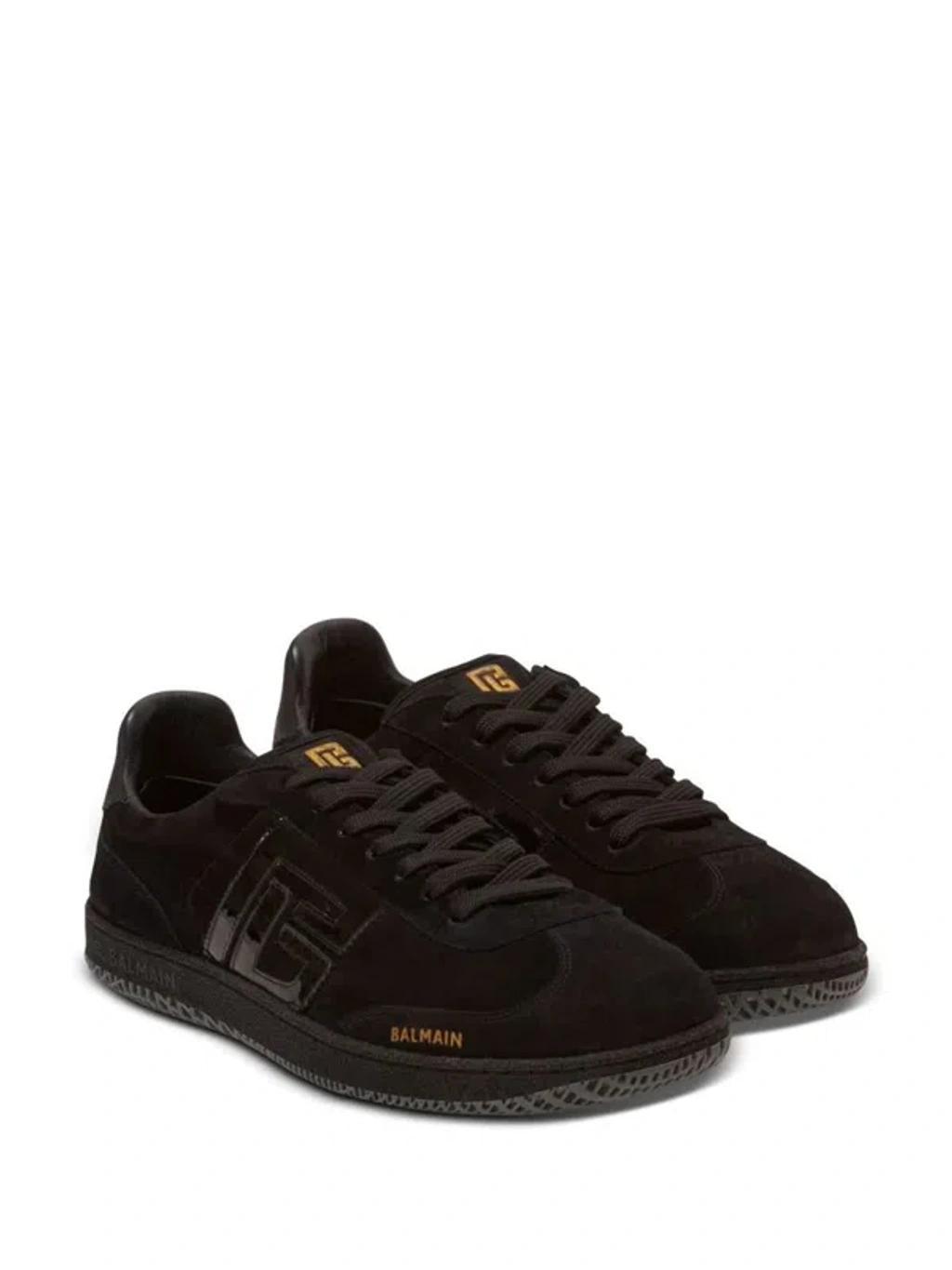 BALMAIN Suede Swan Sneakers In Black Product Image
