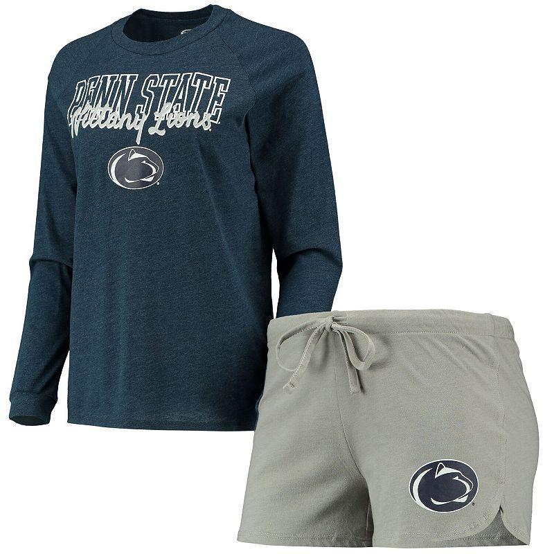 Womens Concepts Sport /Gray Penn State Nittany Lions Raglan Long Sleeve T-Shirt & Shorts Sleep Set Blue Product Image