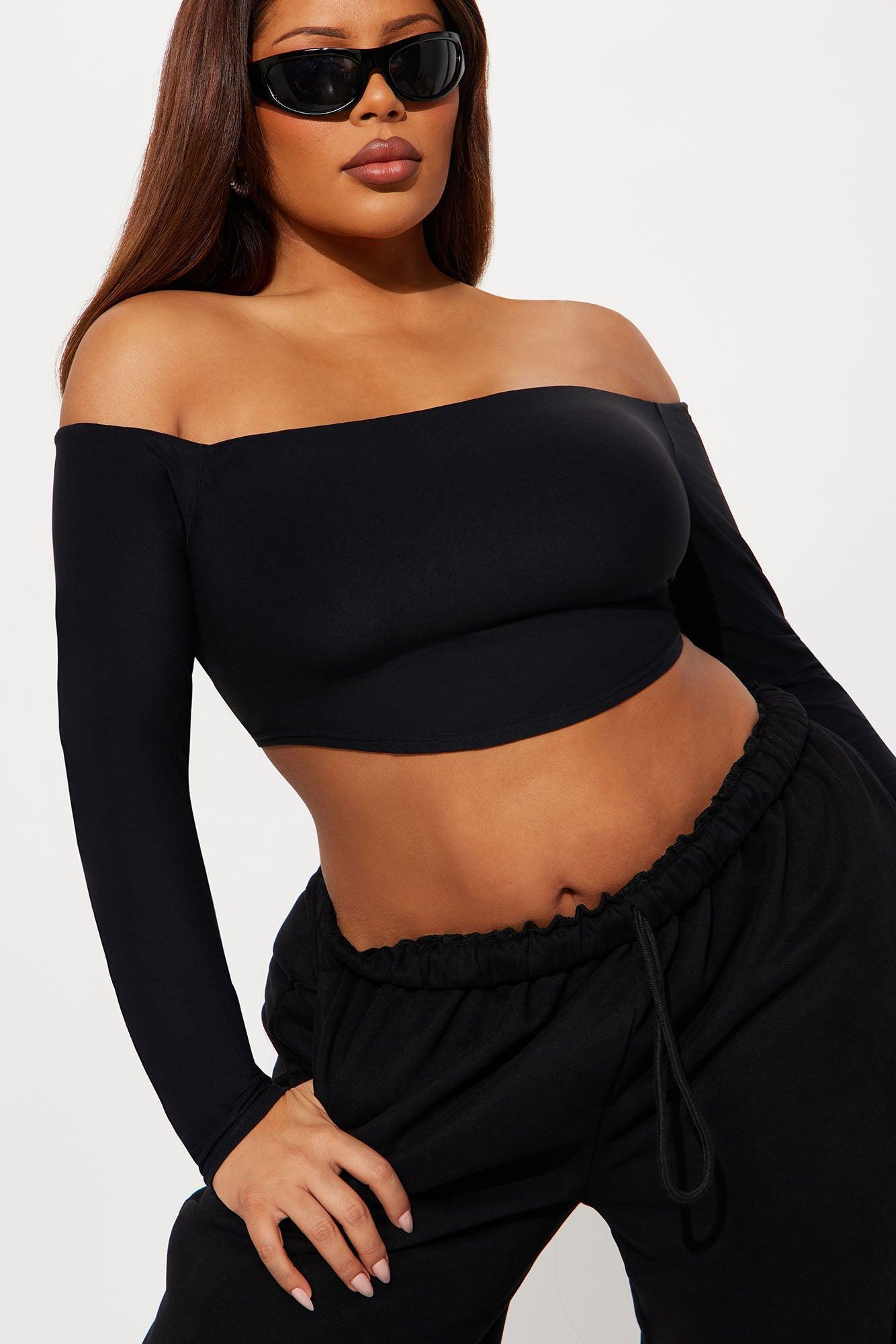 Second Skin Off Shoulder Cropped Top - Black Product Image