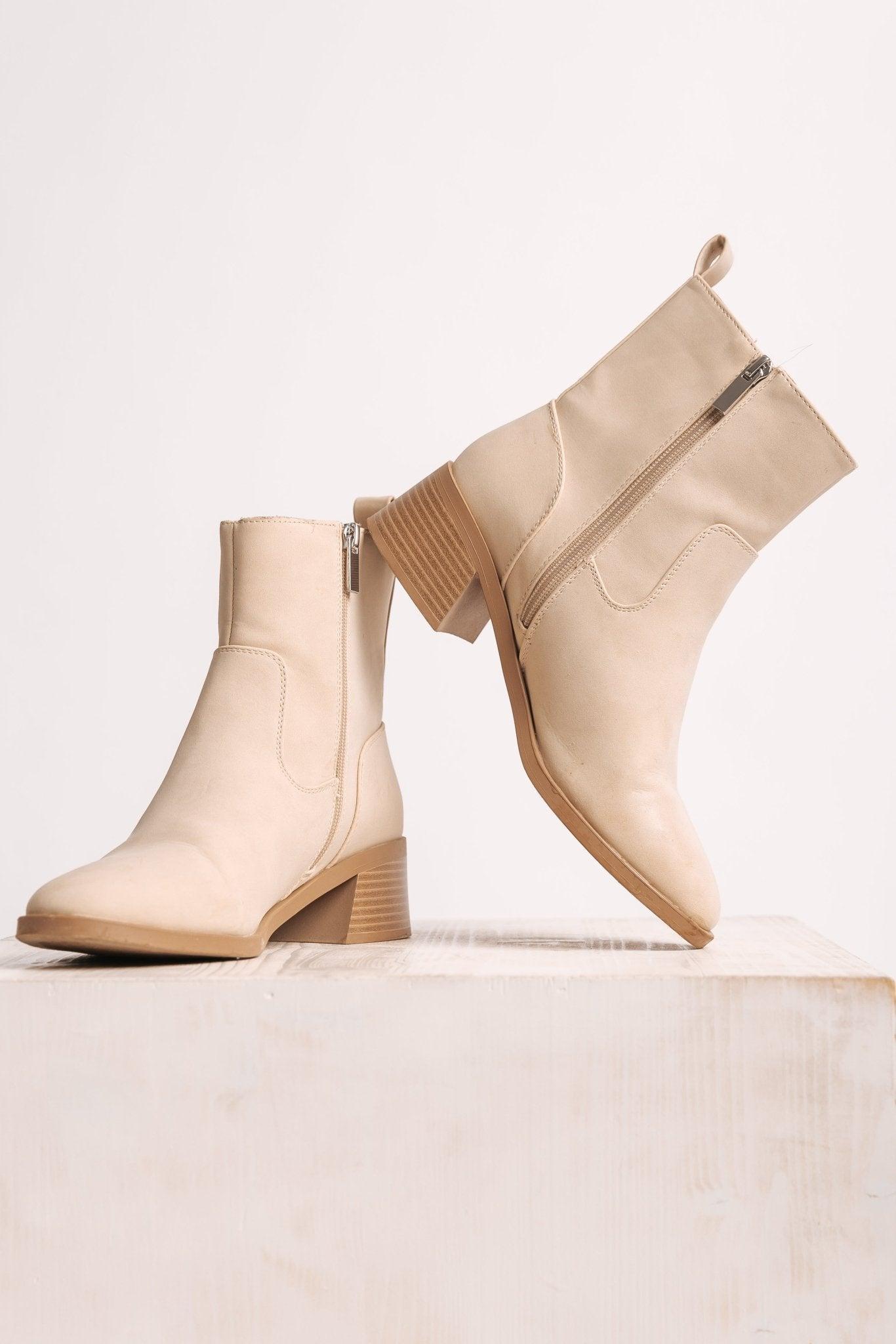 Elena Beige Heeled Booties - FINAL SALE Female Product Image