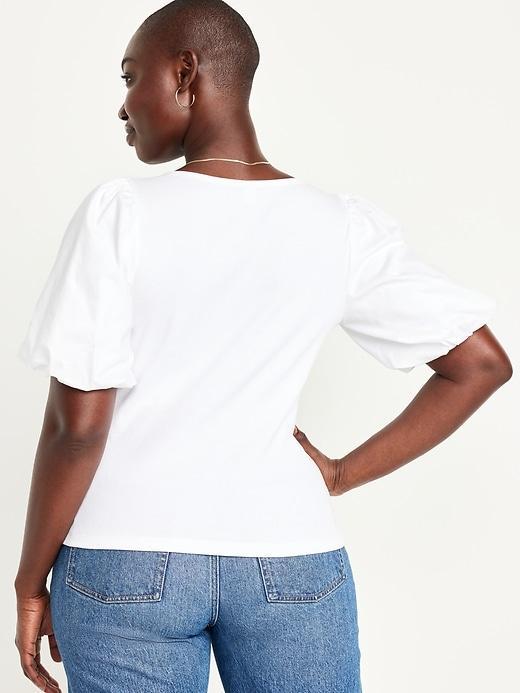 Puff-Sleeve Mixed Fabric Top Product Image