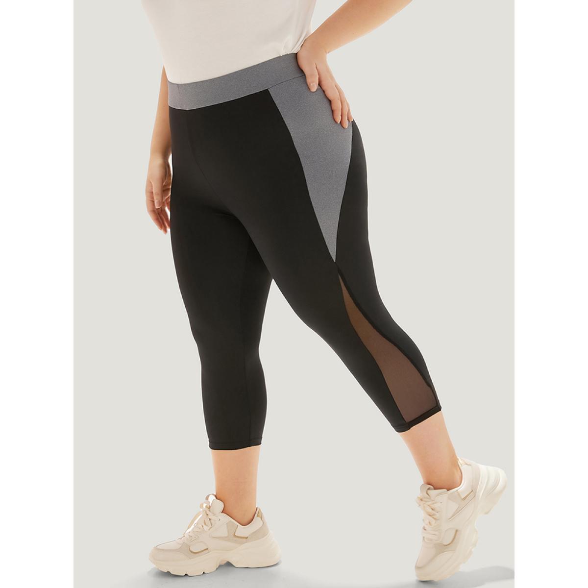 Plus Size Contrast Patchwork Mesh Skinny High Rise Leggings Women Black Casual High stretch Skinny High Rise Dailywear Leggings BloomChic 14-16/1X Product Image