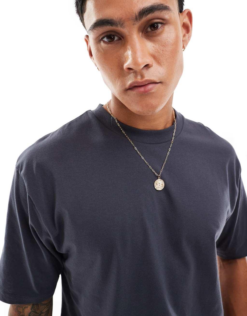 ASOS DESIGN relaxed T-shirt with abstract city back print in charcoal Product Image