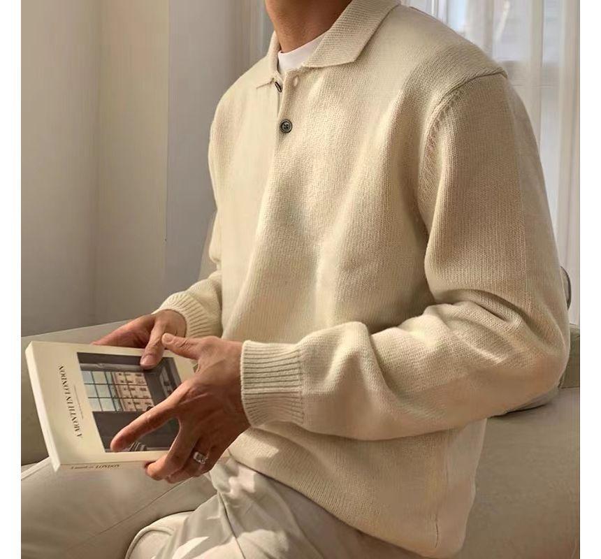 Long-Sleeve Plain Polo-Neck Sweater Product Image