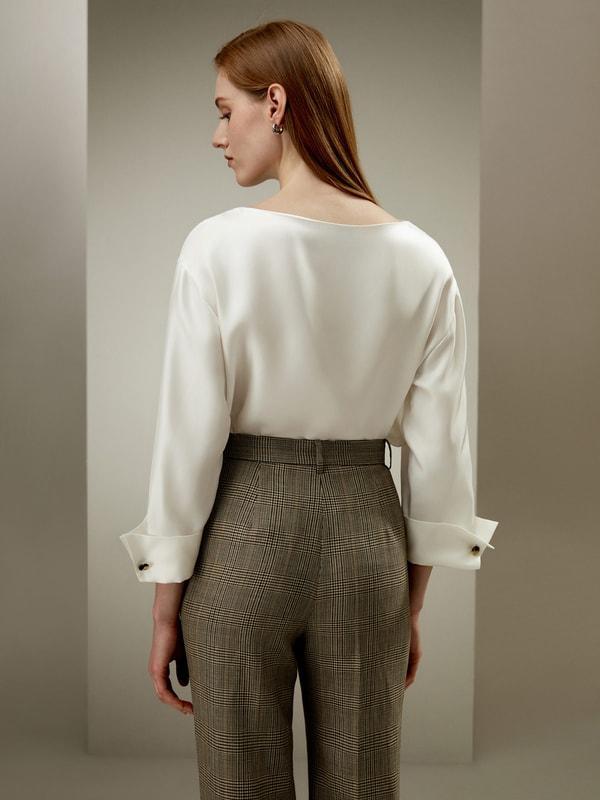 Silk Twill Blouse with Boat Neckline Product Image