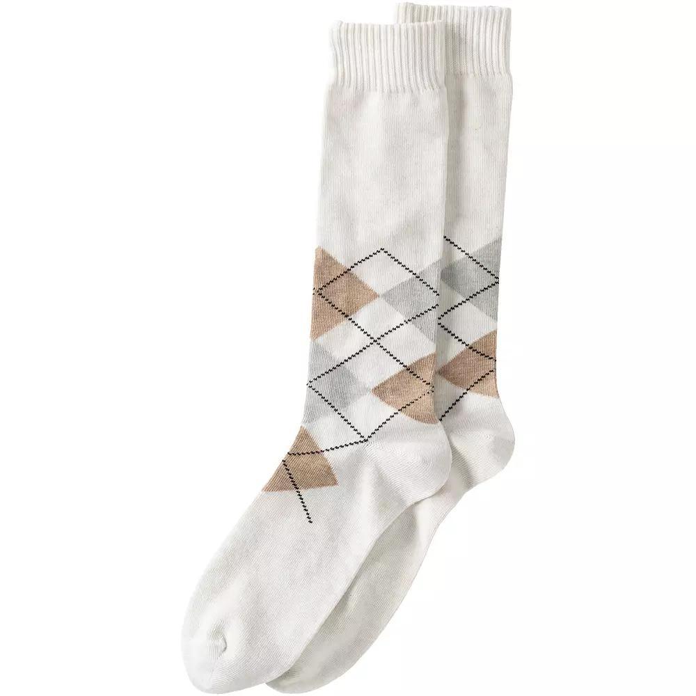 Men's Lands' End Novelty Crew Socks, Neutral Argyle Product Image