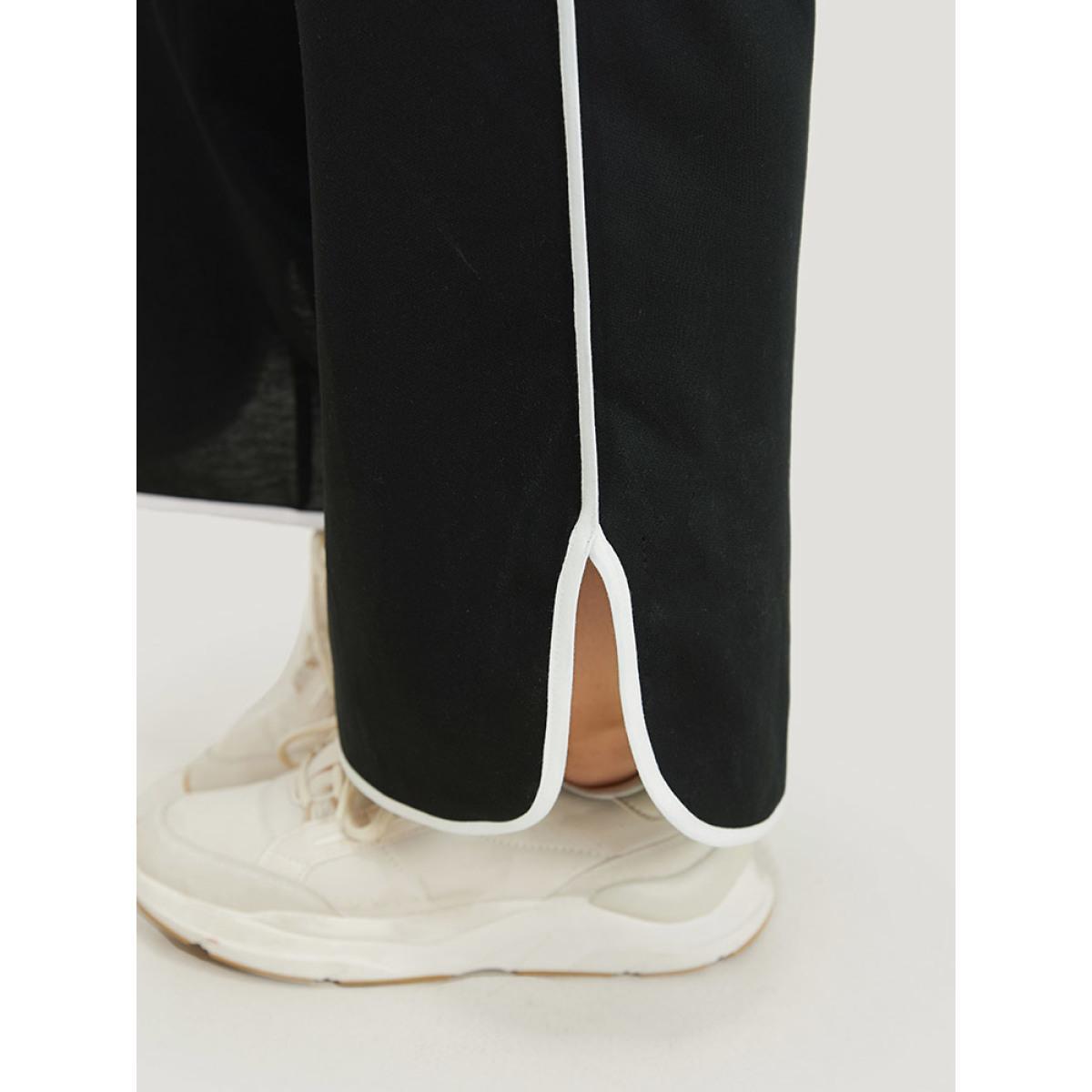 Contrast Pocket Seam Detail Split Hem Sweatpants Black Plus Size Women Casual Dailywear Contrast 12/L Bloomchic Product Image
