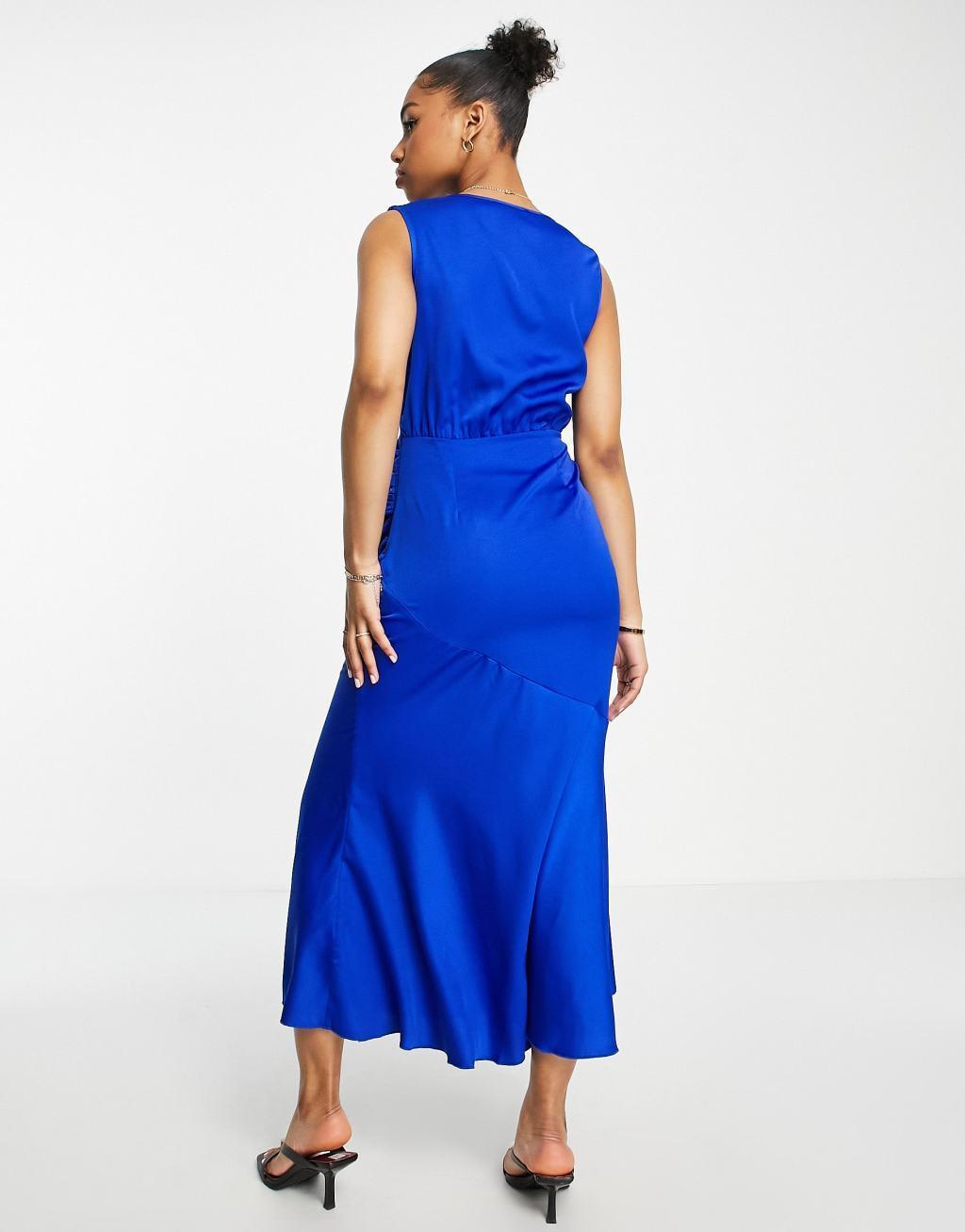 Little Mistress plunge front satin midi dress Product Image