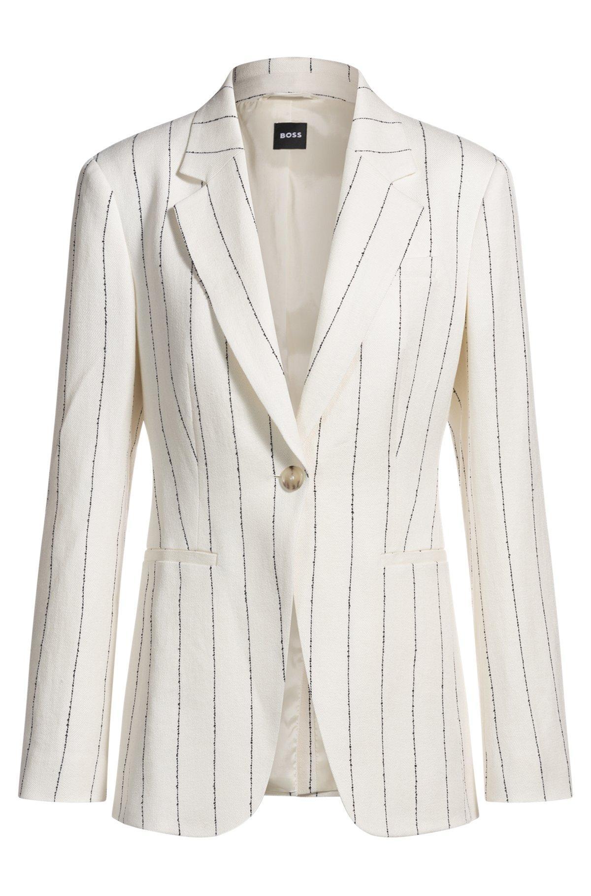 BOSS - Slim-fit suit jacket in striped linen-blend bouclé - Patterned Product Image