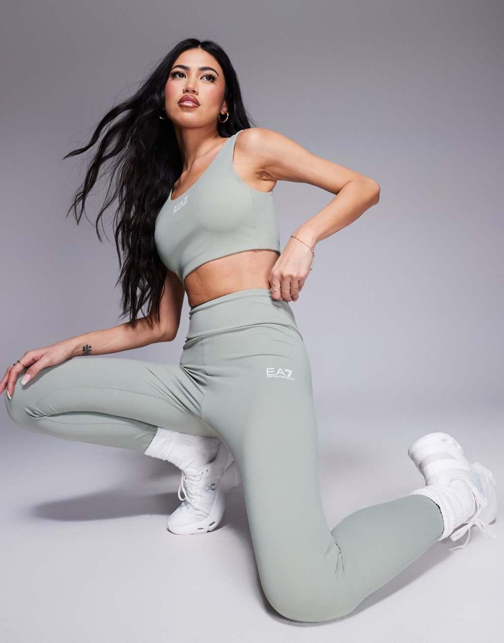Armani EA7 logo leggings in green - part of a set  Product Image