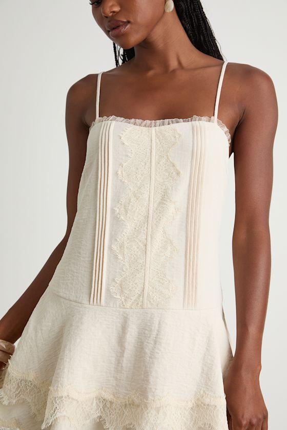 Sahima Cream Lace Tiered Mini Dress Product Image