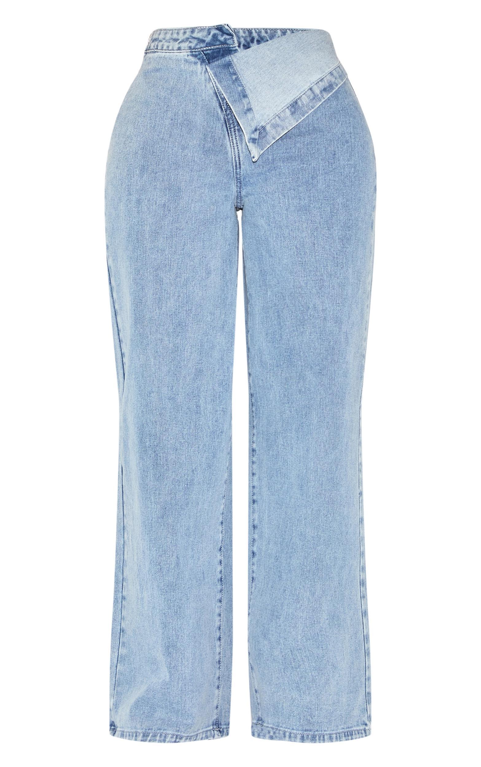 Shape Light Blue Wash Foldover Waist Wide Leg Jeans Product Image