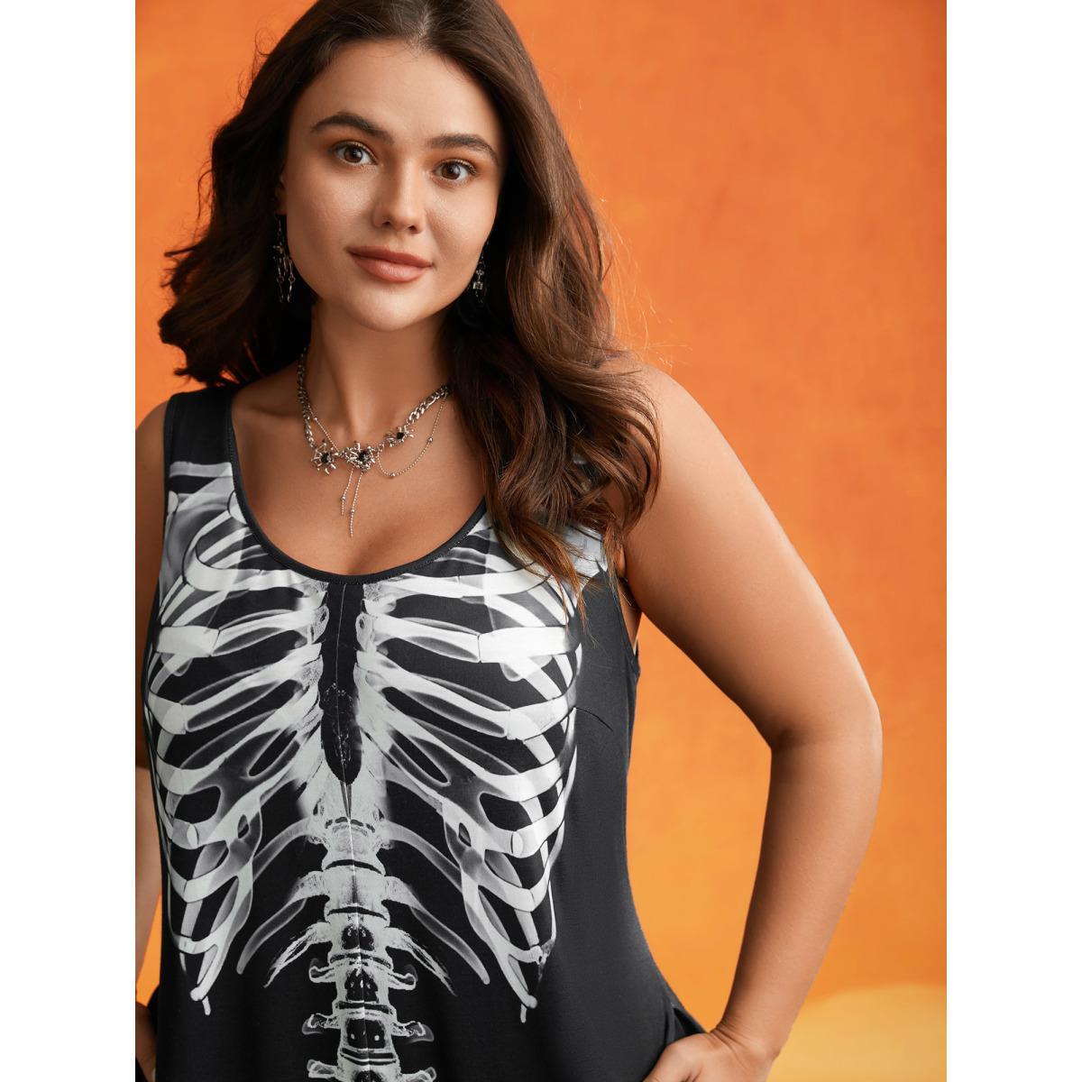 Plus Size Black Skeleton Printed Off-Sleeves Jumpsuit Women Cocktail Sleeveless U-neck Party Loose Jumpsuits BloomChic 10/M Product Image