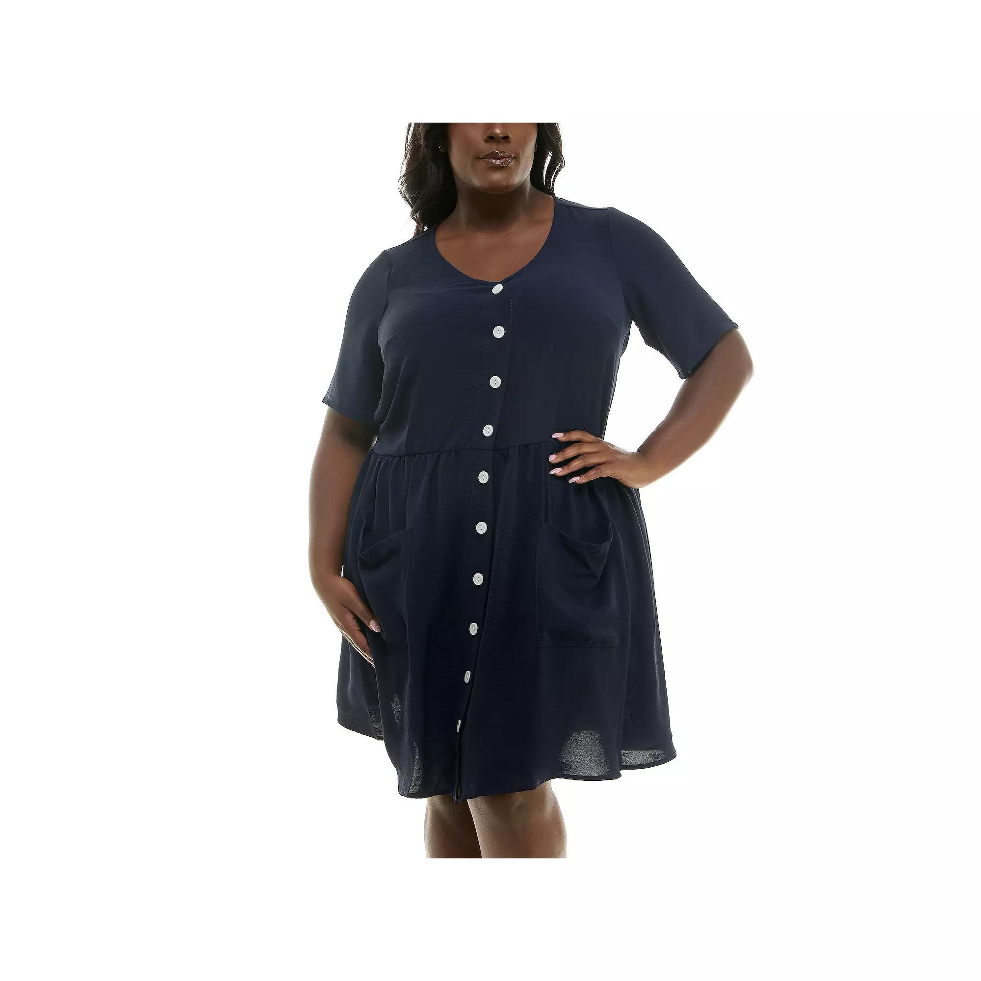 Plus Size Nina Leonard Trapeze Elbow Sleeve Dress, Women's, Size: 4XL, Blue Product Image